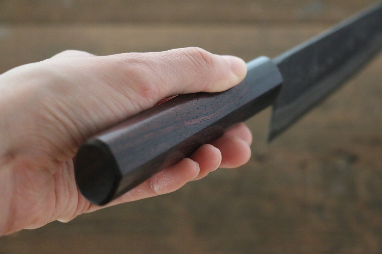 尾形 峻吾 白ニ鋼 黒打 ダマスカス 三徳包丁  180mm 紫檀柄 - 清助刃物