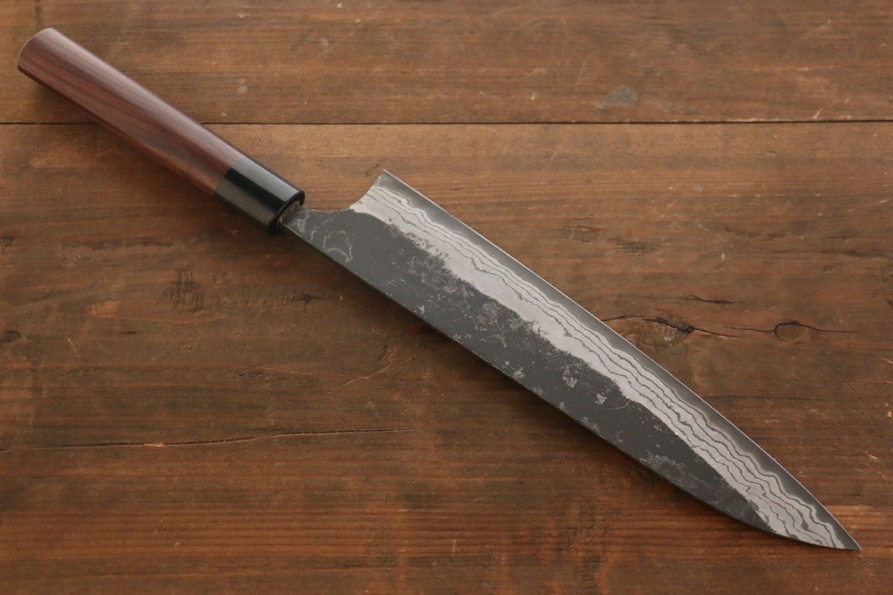 尾形 峻吾 白ニ鋼 黒打 ダマスカス 牛刀包丁 240mm 紫檀柄 - 清助刃物