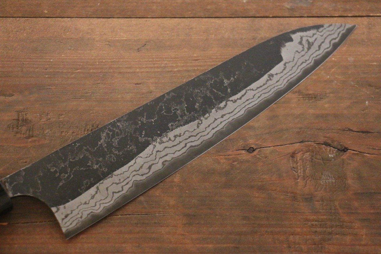 尾形 峻吾 白ニ鋼 黒打 ダマスカス 牛刀包丁 240mm 紫檀柄 - 清助刃物