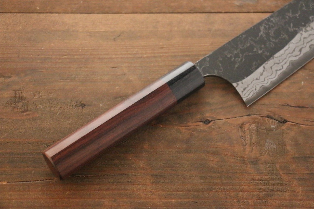尾形 峻吾 白ニ鋼 黒打 ダマスカス 牛刀包丁 240mm 紫檀柄 - 清助刃物