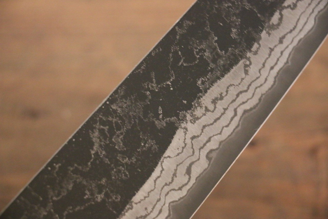 尾形 峻吾 白ニ鋼 黒打 ダマスカス 牛刀包丁 240mm 紫檀柄 - 清助刃物