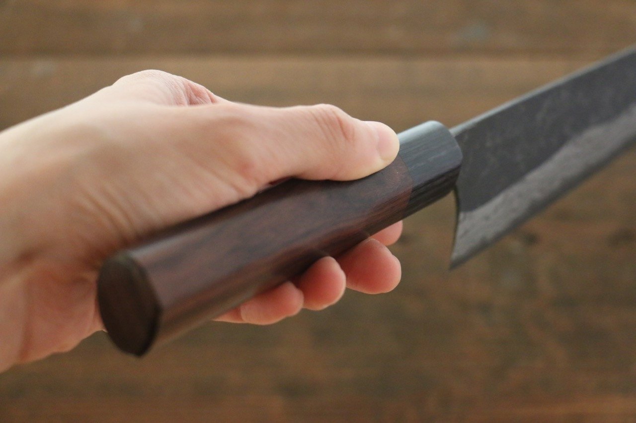 尾形 峻吾 白ニ鋼 黒打 ダマスカス 牛刀包丁 240mm 紫檀柄 - 清助刃物