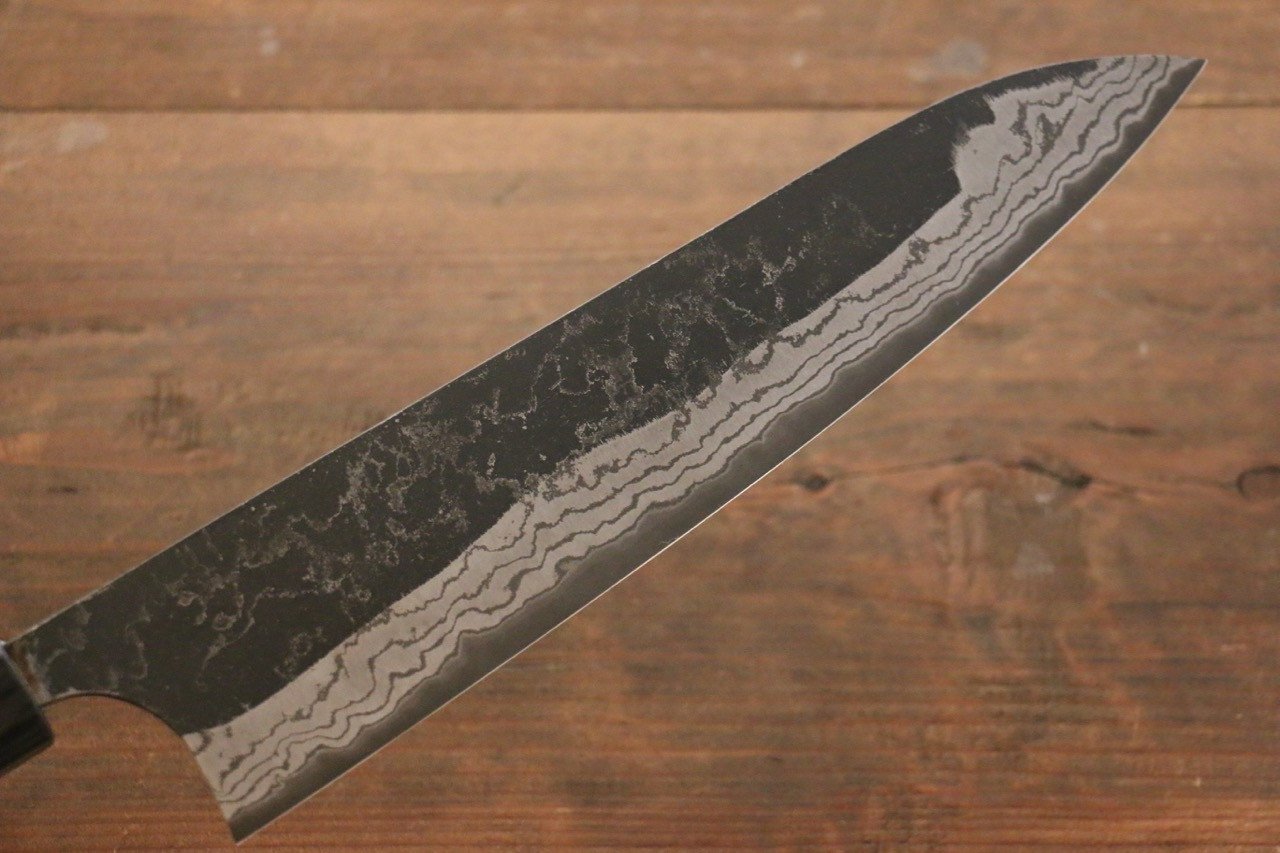 尾形 峻吾 白ニ鋼 黒打 ダマスカス 牛刀包丁 240mm 紫檀柄 - 清助刃物