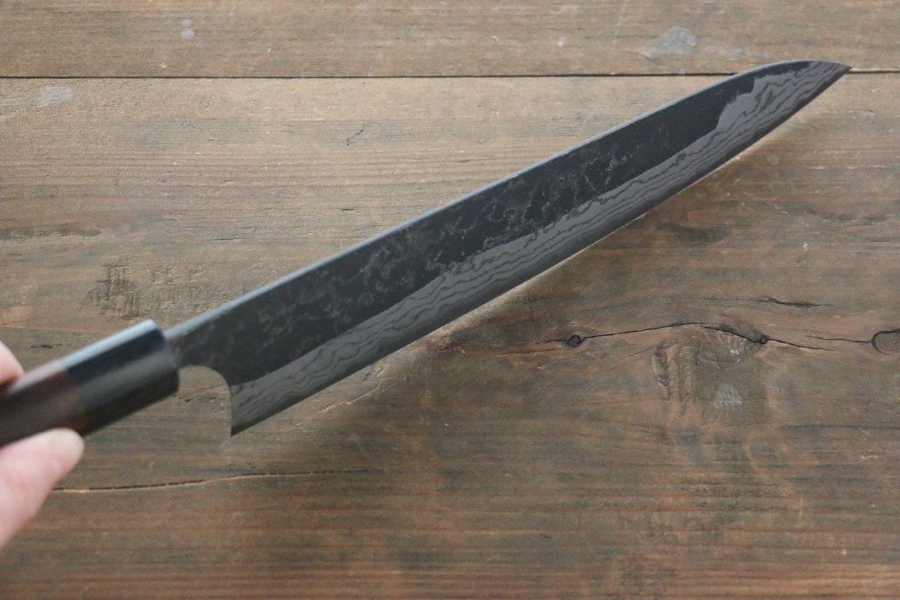尾形 峻吾 白ニ鋼 黒打 ダマスカス 牛刀包丁 240mm 紫檀柄 - 清助刃物