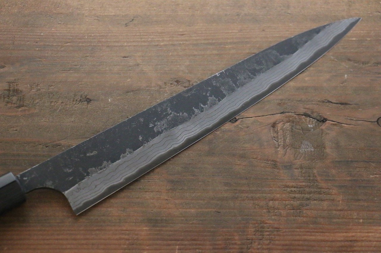 尾形 峻吾 白ニ鋼 黒打 ダマスカス 筋引包丁  240mm 紫檀柄 - 清助刃物