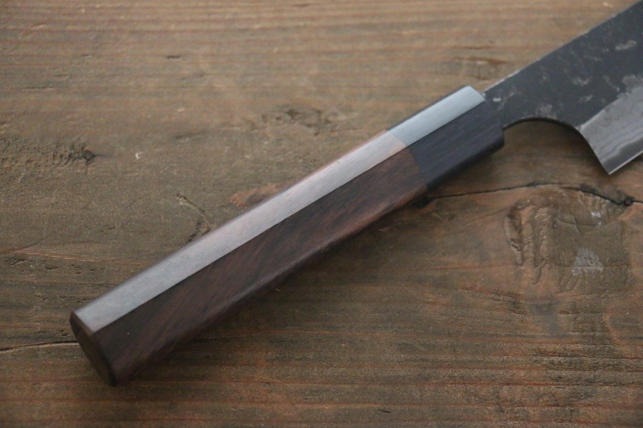 尾形 峻吾 白ニ鋼 黒打 ダマスカス 筋引包丁  240mm 紫檀柄 - 清助刃物