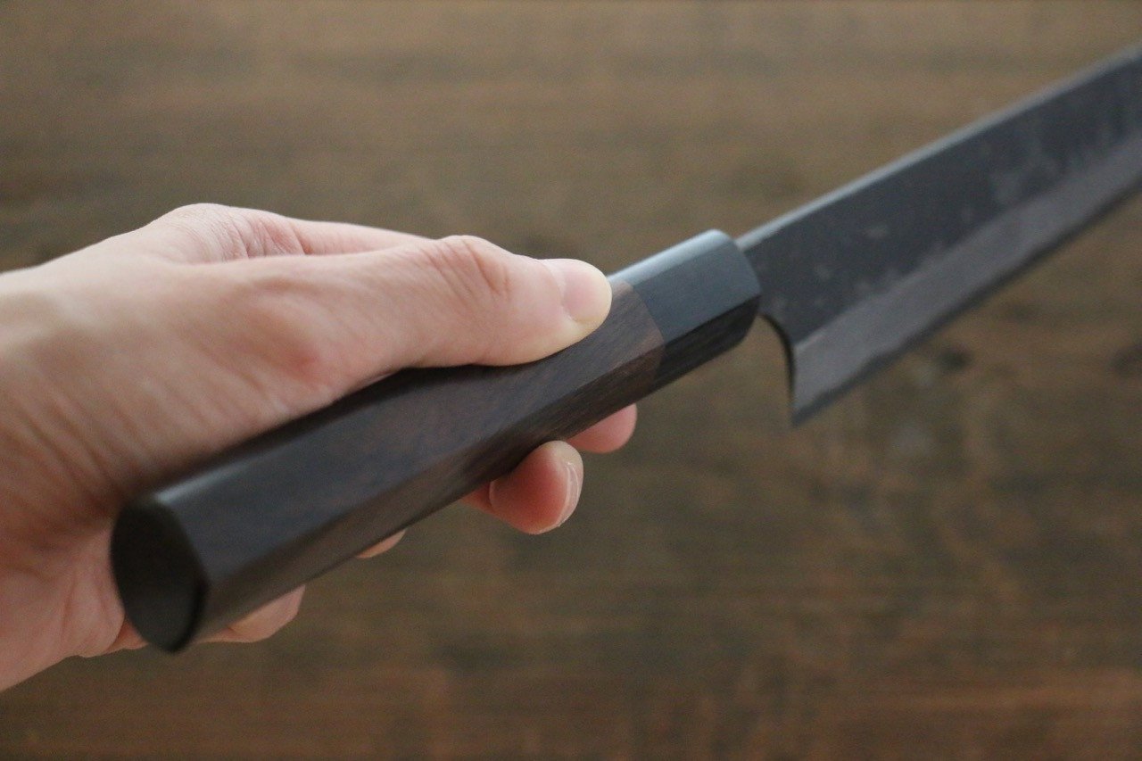 尾形 峻吾 白ニ鋼 黒打 ダマスカス 筋引包丁  240mm 紫檀柄 - 清助刃物