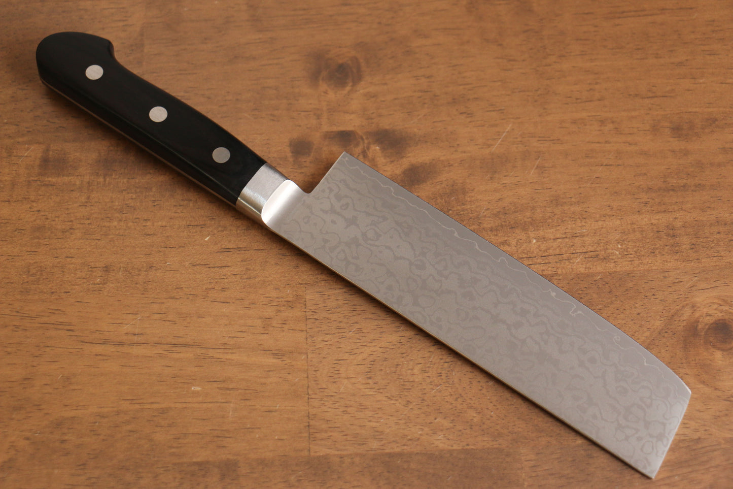 清助 V金10号 8層ダマスカス 磨き仕上げ 菜切包丁 165mm 黒合板柄 - 清助刃物