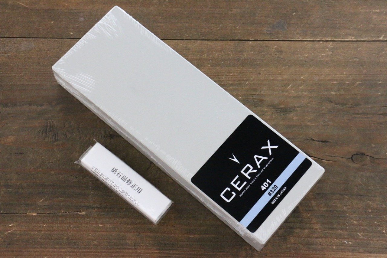 末広 CERAX 401 薄グレー荒中砥石 (ゴム枠付) #320 - 清助刃物