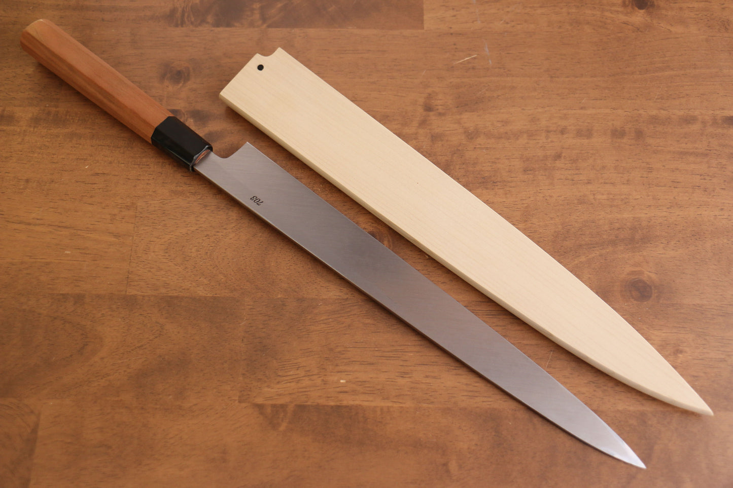 鐵泉 田中作 玉鋼 柳刃包丁 315mm 山桜柄 鞘付き - 清助刃物