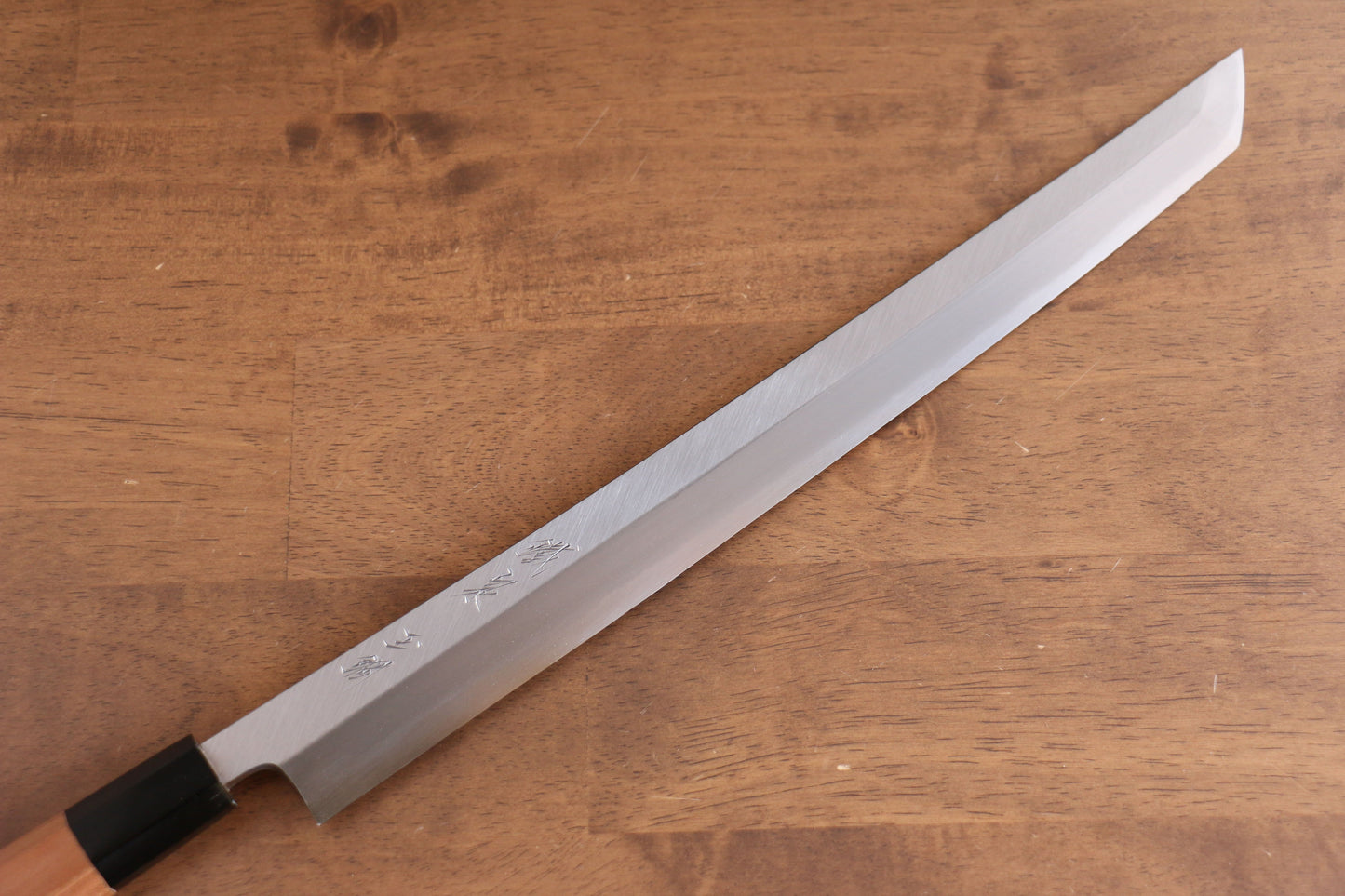 鐵泉 田中作 玉鋼 先丸柳刃包丁 315mm 山桜柄 鞘付き - 清助刃物