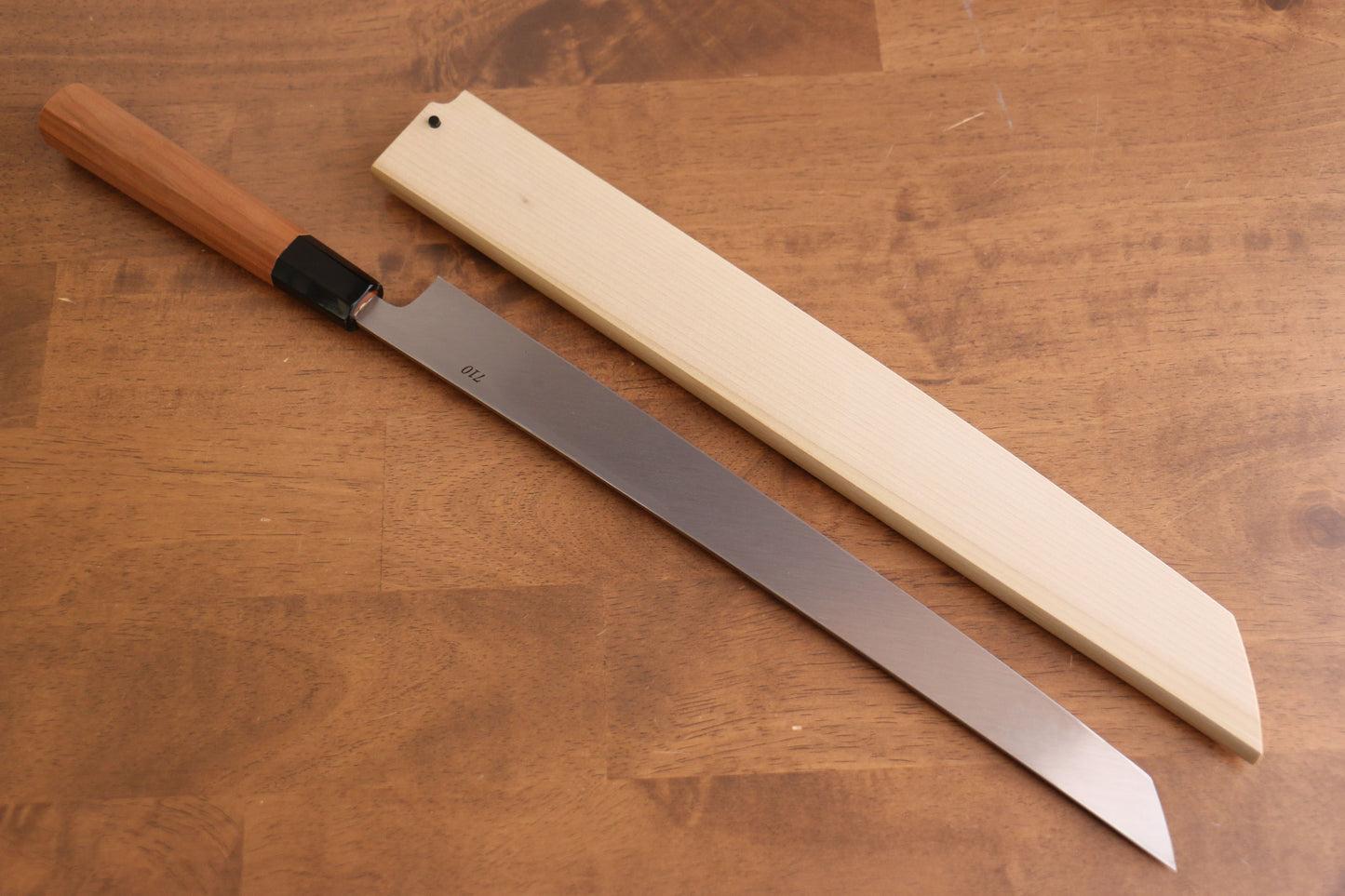 鐵泉 田中作 玉鋼 先丸柳刃包丁 315mm 山桜柄 鞘付き - 清助刃物