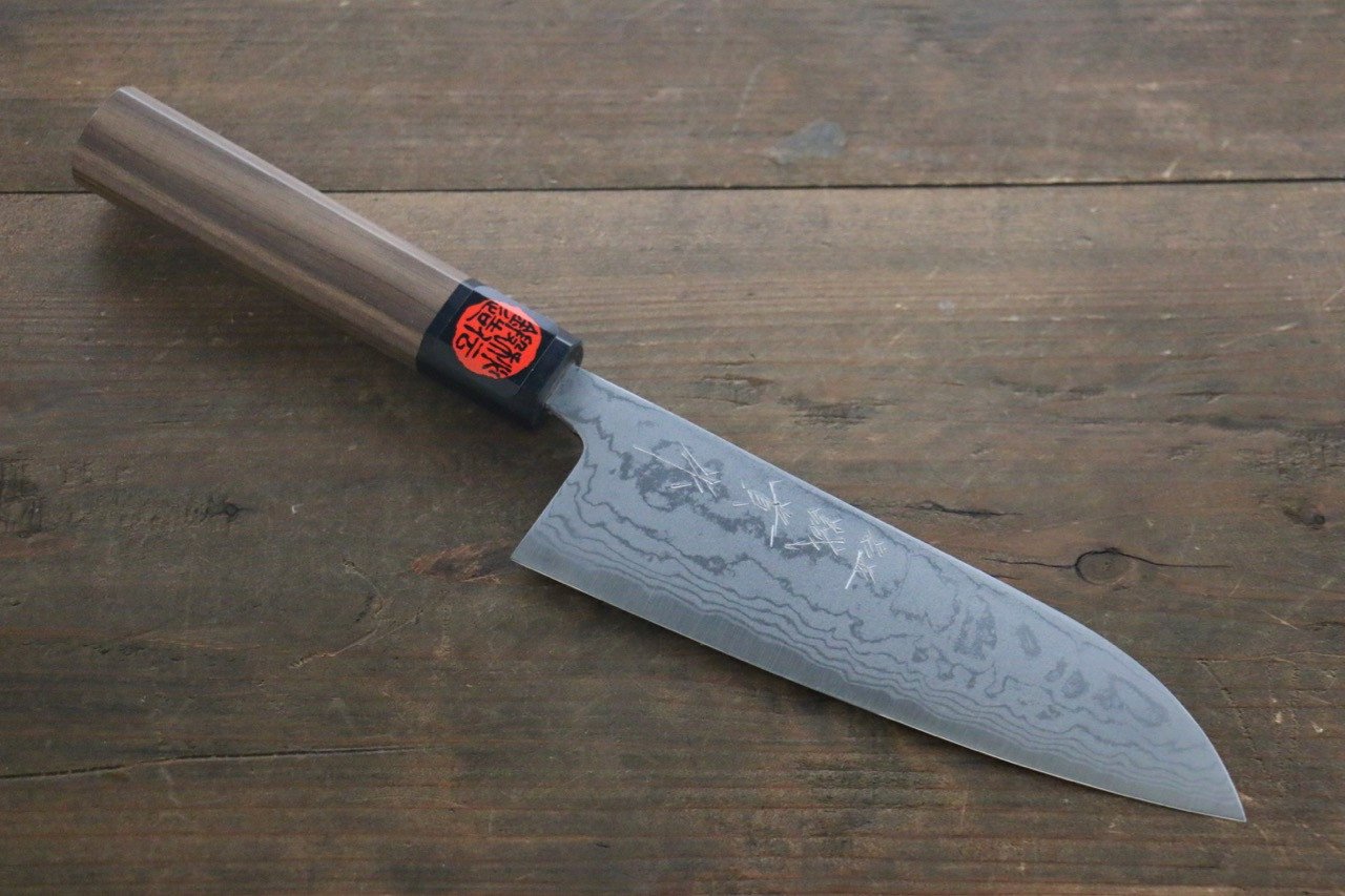 田中 誠貴 青ニ鋼 ダマスカス 三徳包丁 165mm ウォルナット柄 - 清助刃物