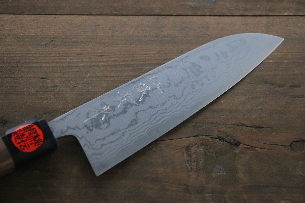 田中 誠貴 青ニ鋼 ダマスカス 三徳包丁 165mm ウォルナット柄 - 清助刃物