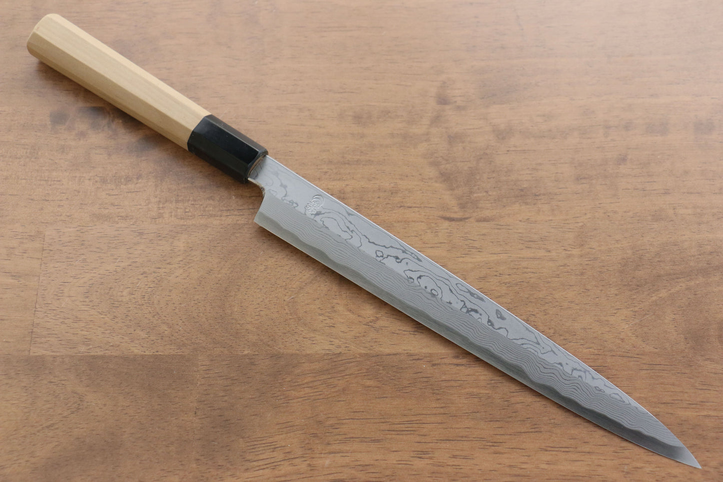 菊月 青一鋼 ダマスカス 柳刃包丁 240mm 朴柄 - 清助刃物