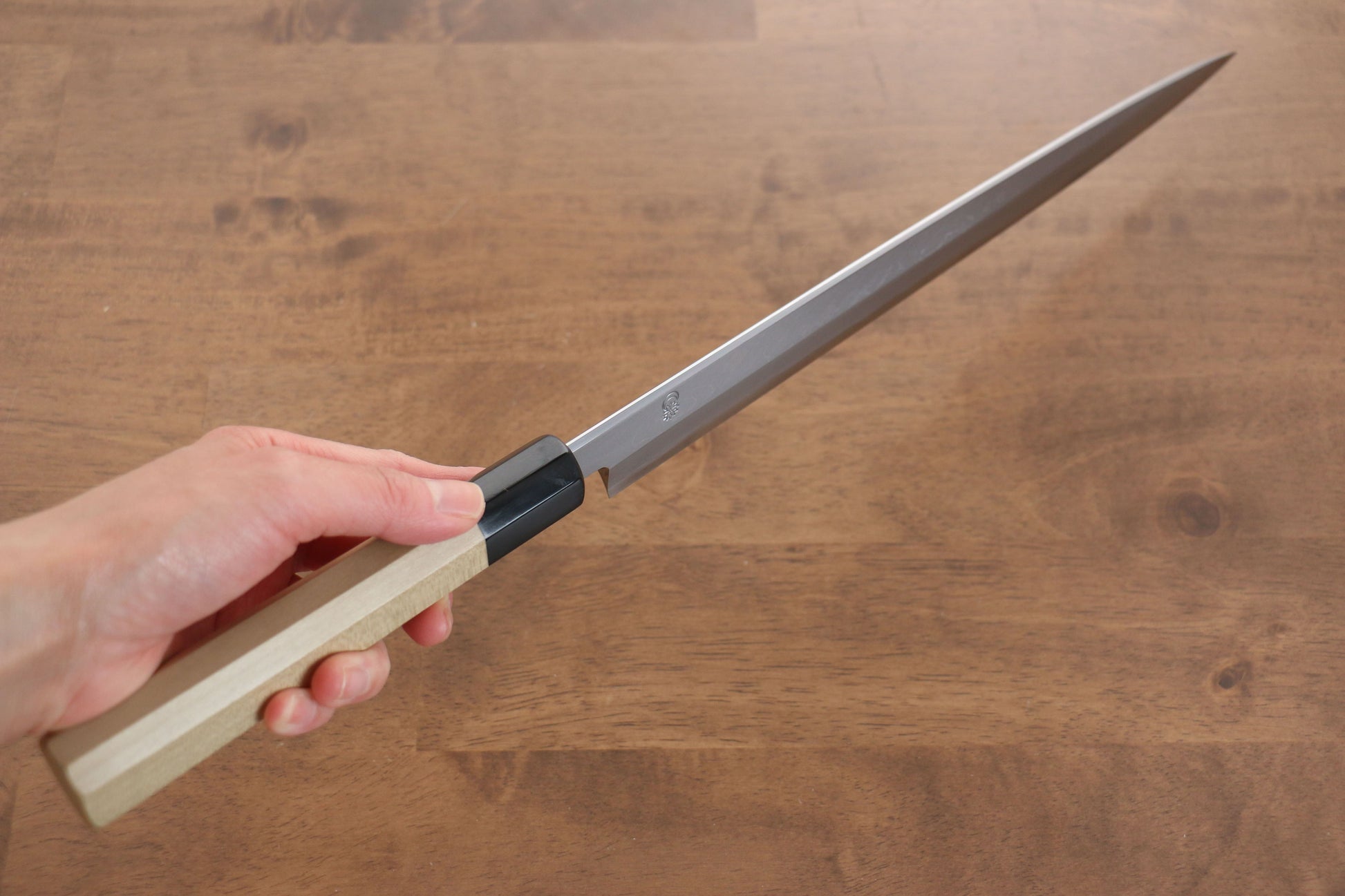 菊月 青一鋼 ダマスカス 柳刃包丁  300mm 朴柄 - 清助刃物