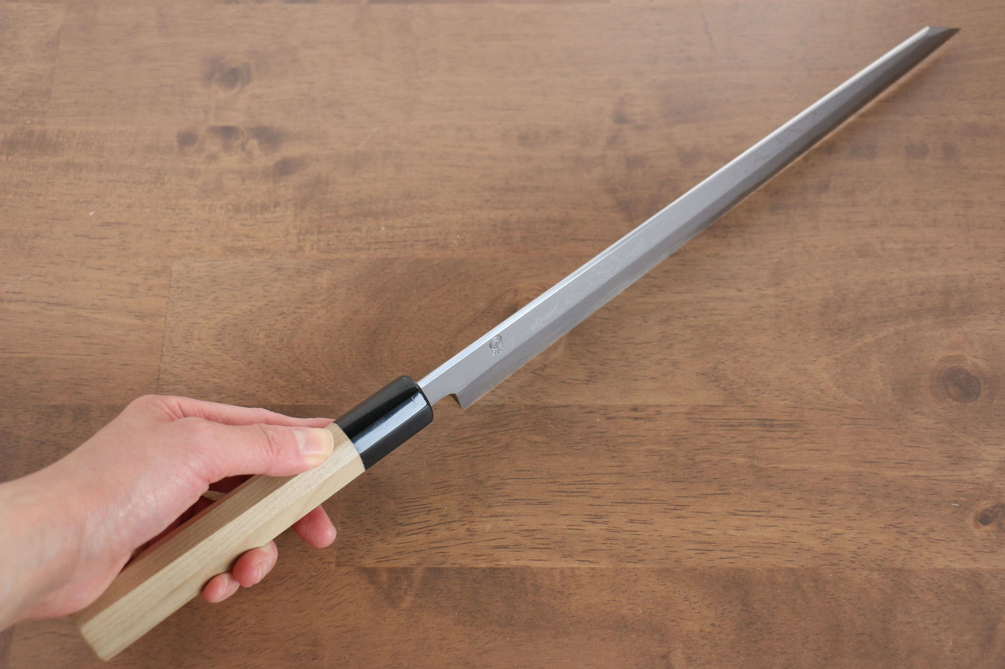 菊月 青一鋼 ダマスカス 切付柳刃包丁  300mm 朴柄 - 清助刃物