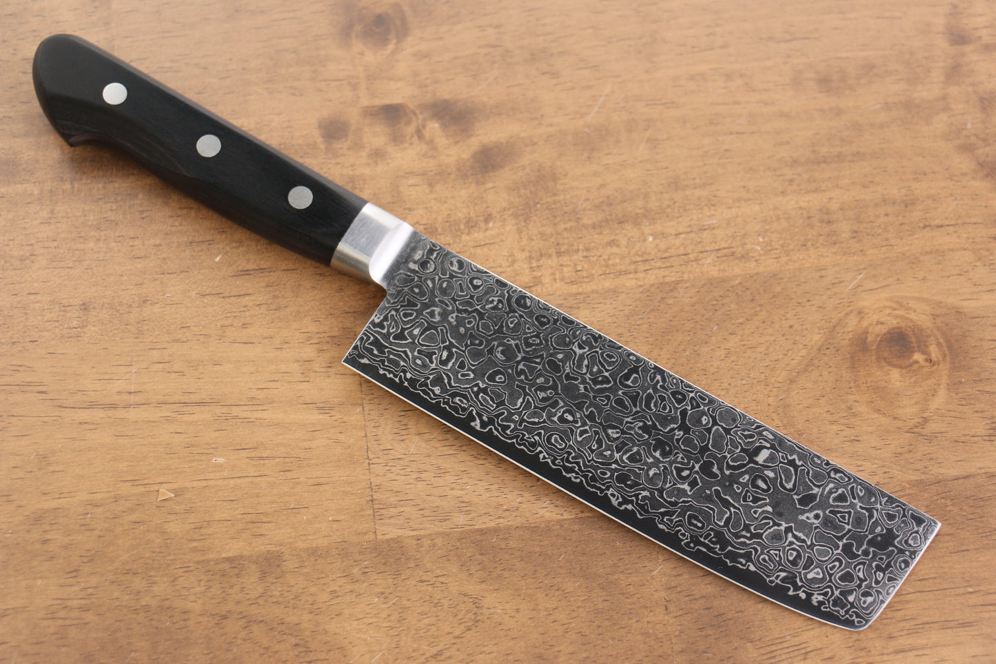 清助 鏡 AUS10 鏡面仕上げ ダマスカス 菜切包丁 170mm 黒合板柄 - 清助刃物