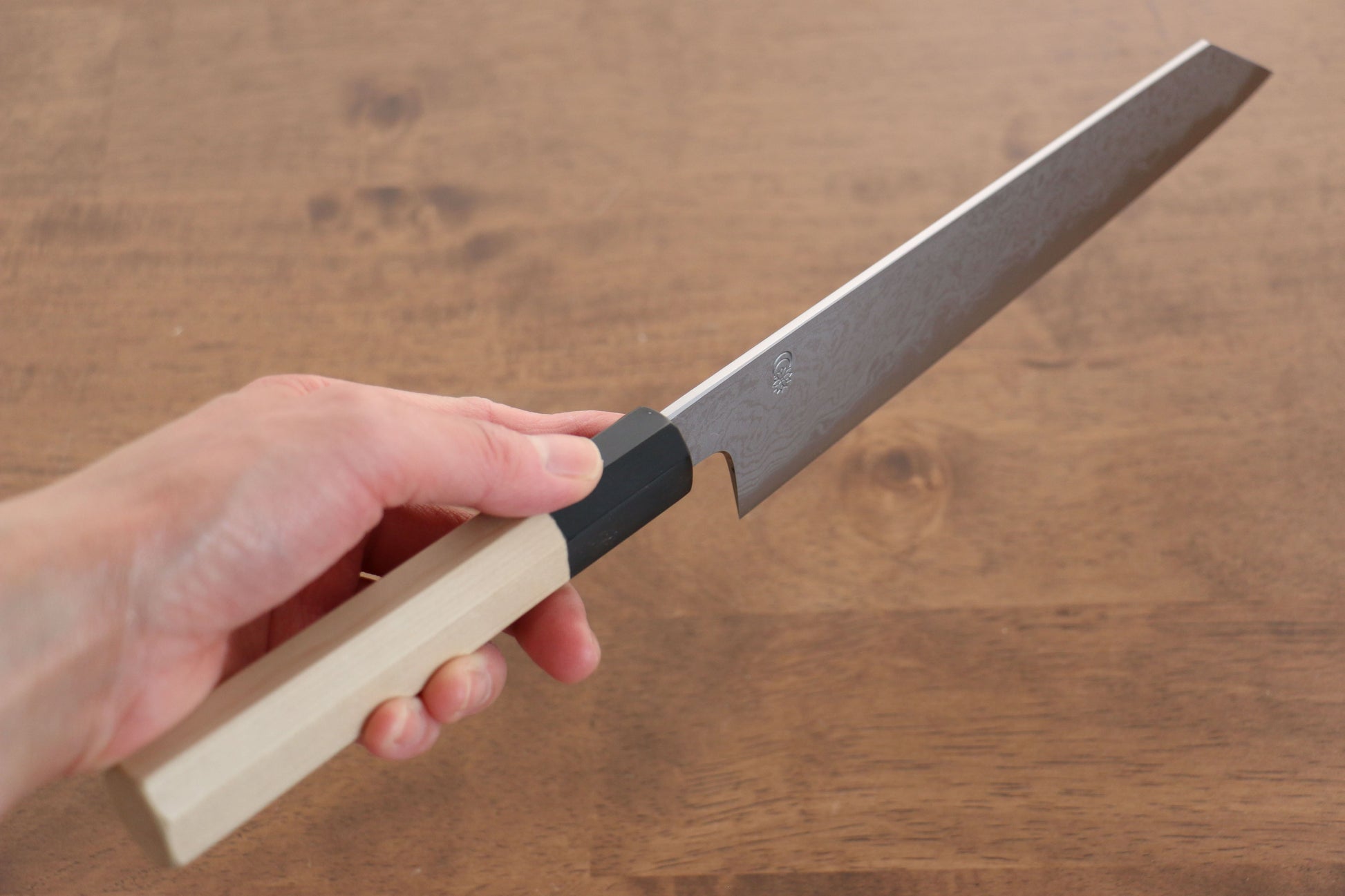 菊月 青一鋼 ダマスカス 切付牛刀包丁  210mm 朴柄 - 清助刃物