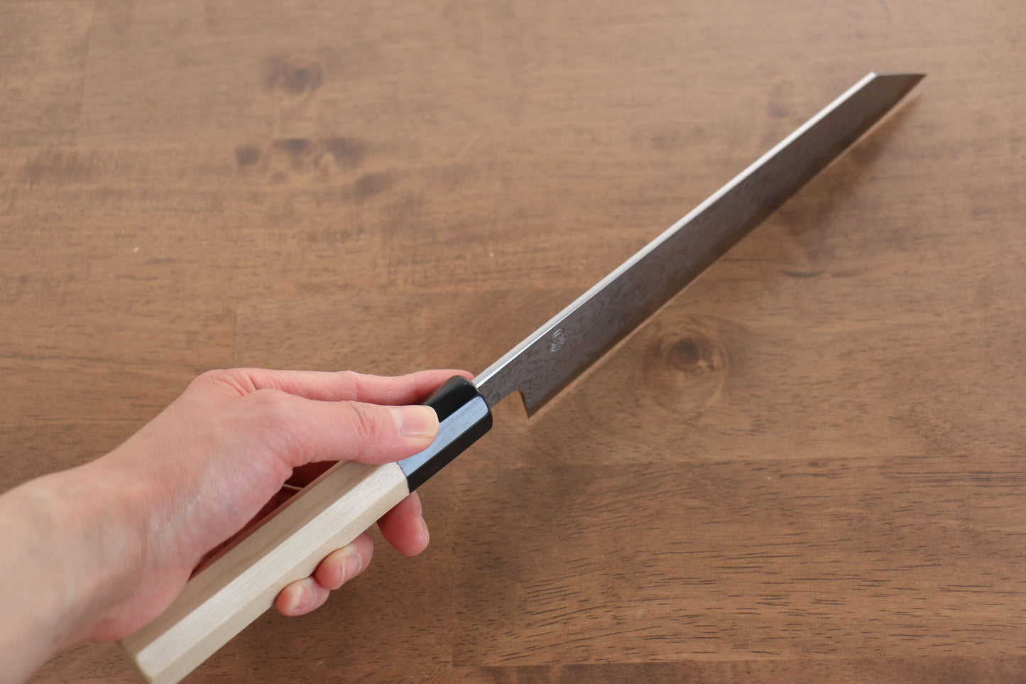 菊月 青一鋼 ダマスカス 切付牛刀包丁  210mm 朴柄 - 清助刃物