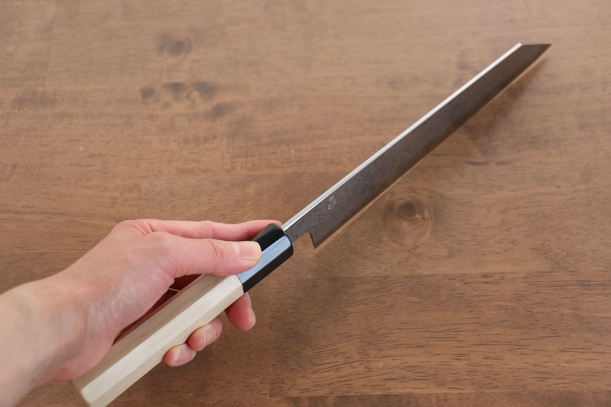 菊月 青一鋼 ダマスカス 切付牛刀包丁  210mm 朴柄 - 清助刃物