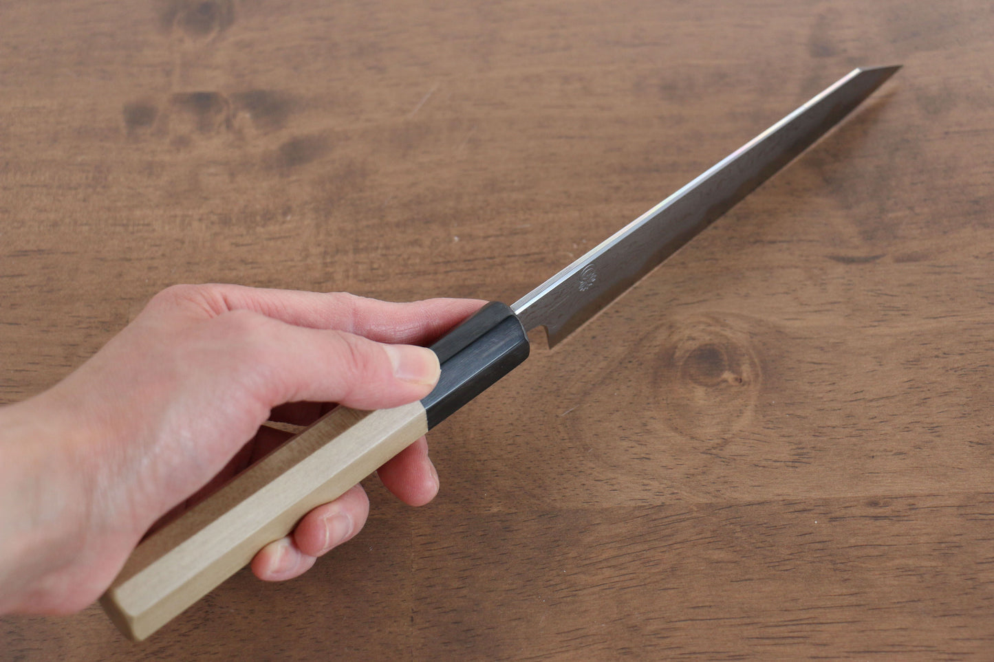 菊月 青一鋼 ダマスカス 切付ペティナイフ  135mm 朴柄 - 清助刃物