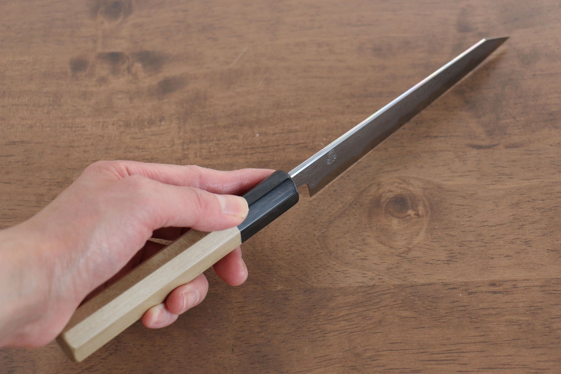 菊月 青一鋼 ダマスカス 切付ペティナイフ  135mm 朴柄 - 清助刃物