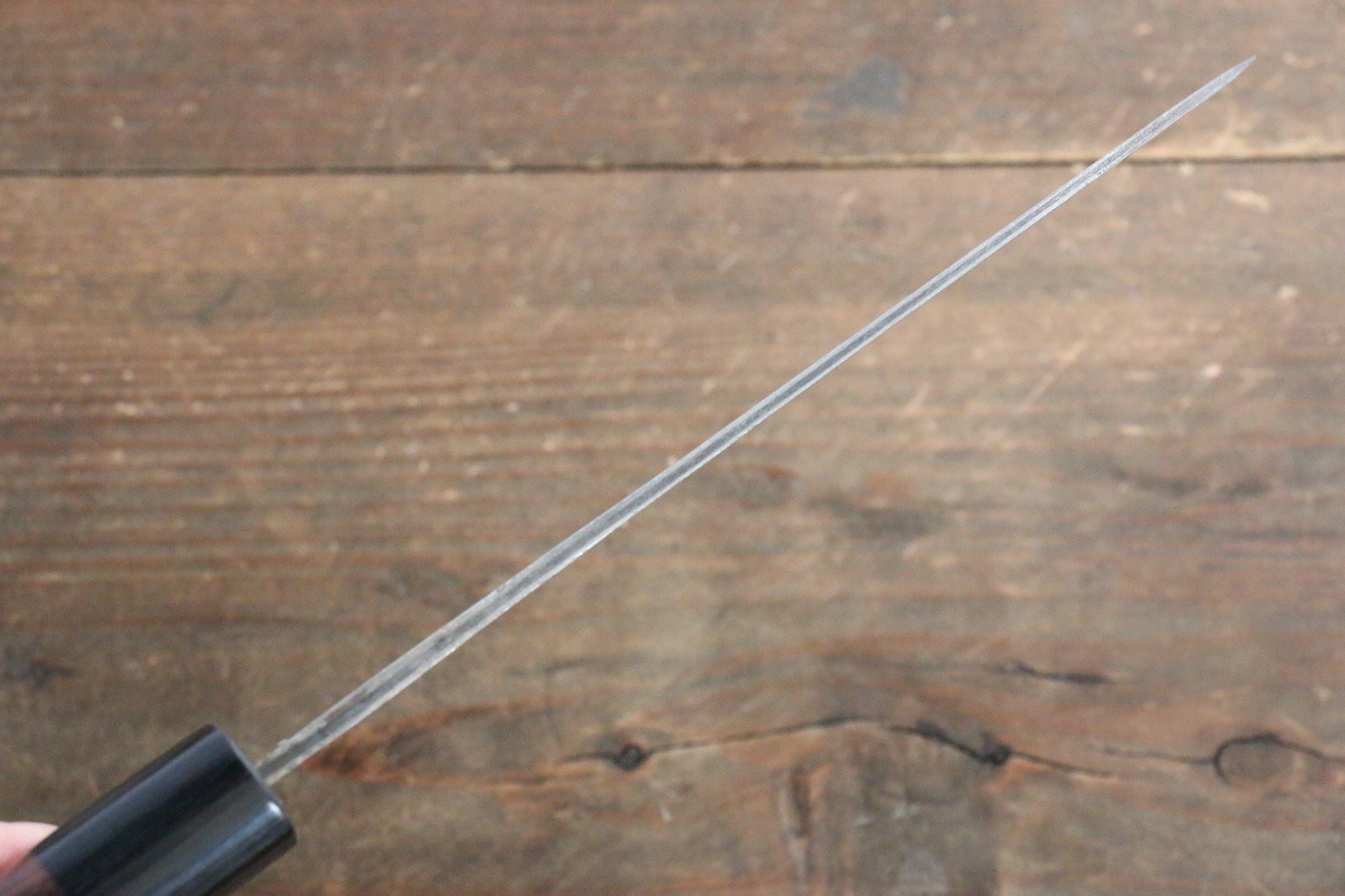 藤原 照康 白一鋼 梨地 三徳包丁 165mm 紫檀柄 - 清助刃物