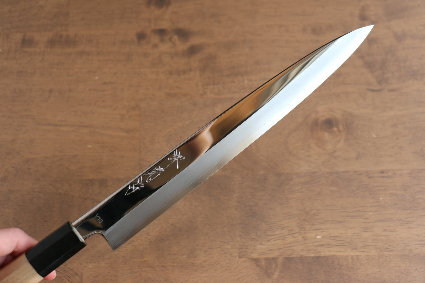 堺 菊守 V金10号 鏡面仕上げ 柳刃包丁 240mm 朴柄 - 清助刃物