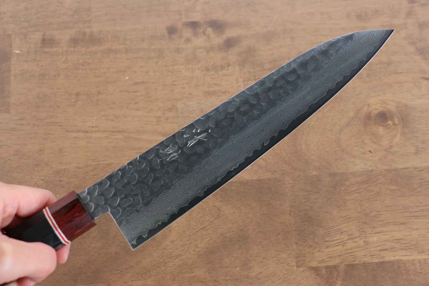 清助 V金10号 ダマスカス 牛刀包丁 210mm 黒合板柄 - 清助刃物