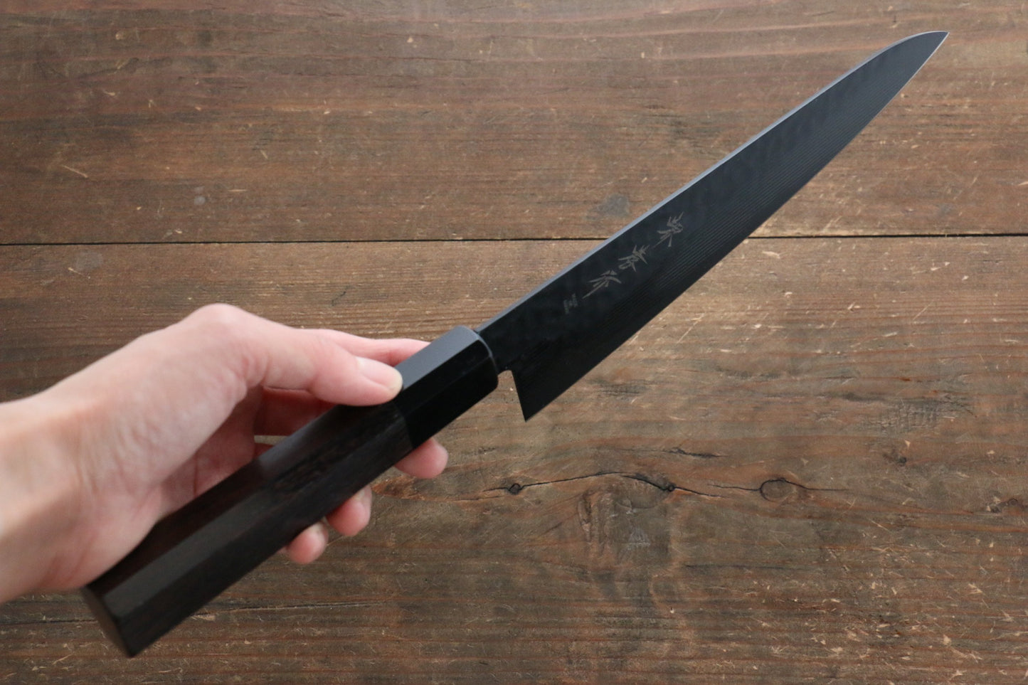 堺 孝行 黒影 V金10号 鎚目テフロン加工 牛刀, 三徳, ペティ 150mm ウェンジ柄 セット - 清助刃物