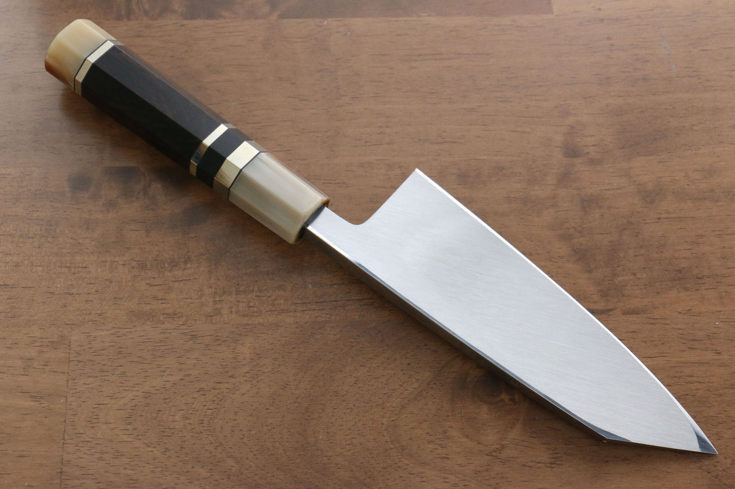 實光 至光 白鋼 切付出刃包丁 150mm 両側リング付き黒檀柄 - 清助刃物