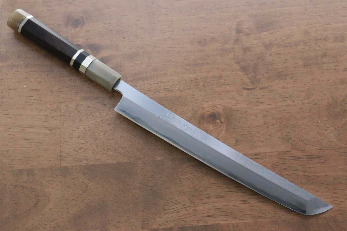 實光 至光 白鋼 先丸柳刃包丁 240mm 両側リング付き黒檀柄 - 清助刃物