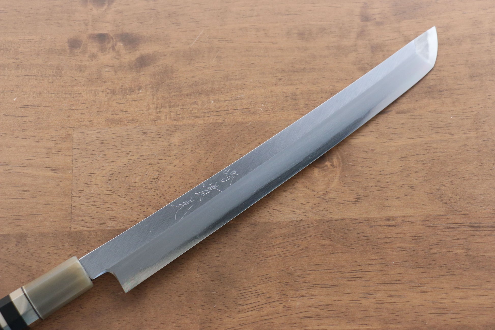 實光 至光 白鋼 先丸柳刃包丁 270mm 両側リング付き黒檀柄 - 清助刃物