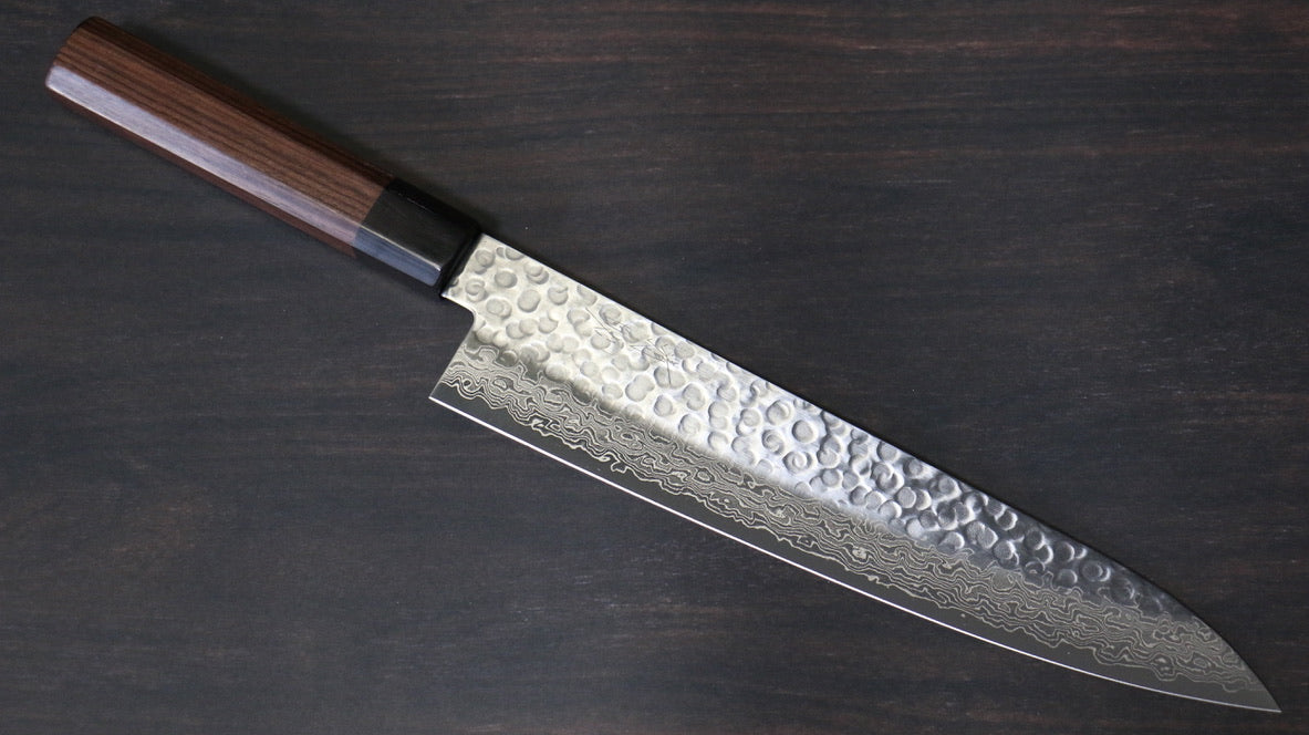 清助 AUS10 45層ダマスカス 牛刀包丁 240mm 紫檀柄 - 清助刃物