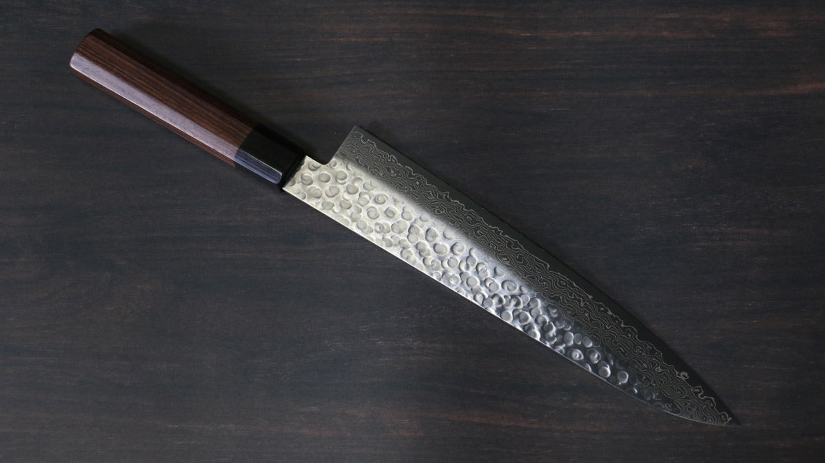清助 AUS10 45層ダマスカス 牛刀包丁 240mm 紫檀柄 - 清助刃物