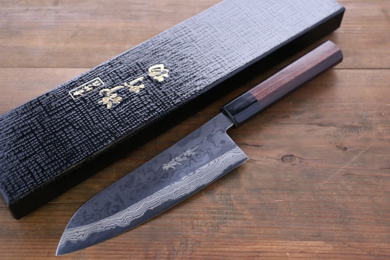 岩井 貴行 青ニ鋼 ダマスカス 三徳包丁 170mm 紫檀柄 - 清助刃物