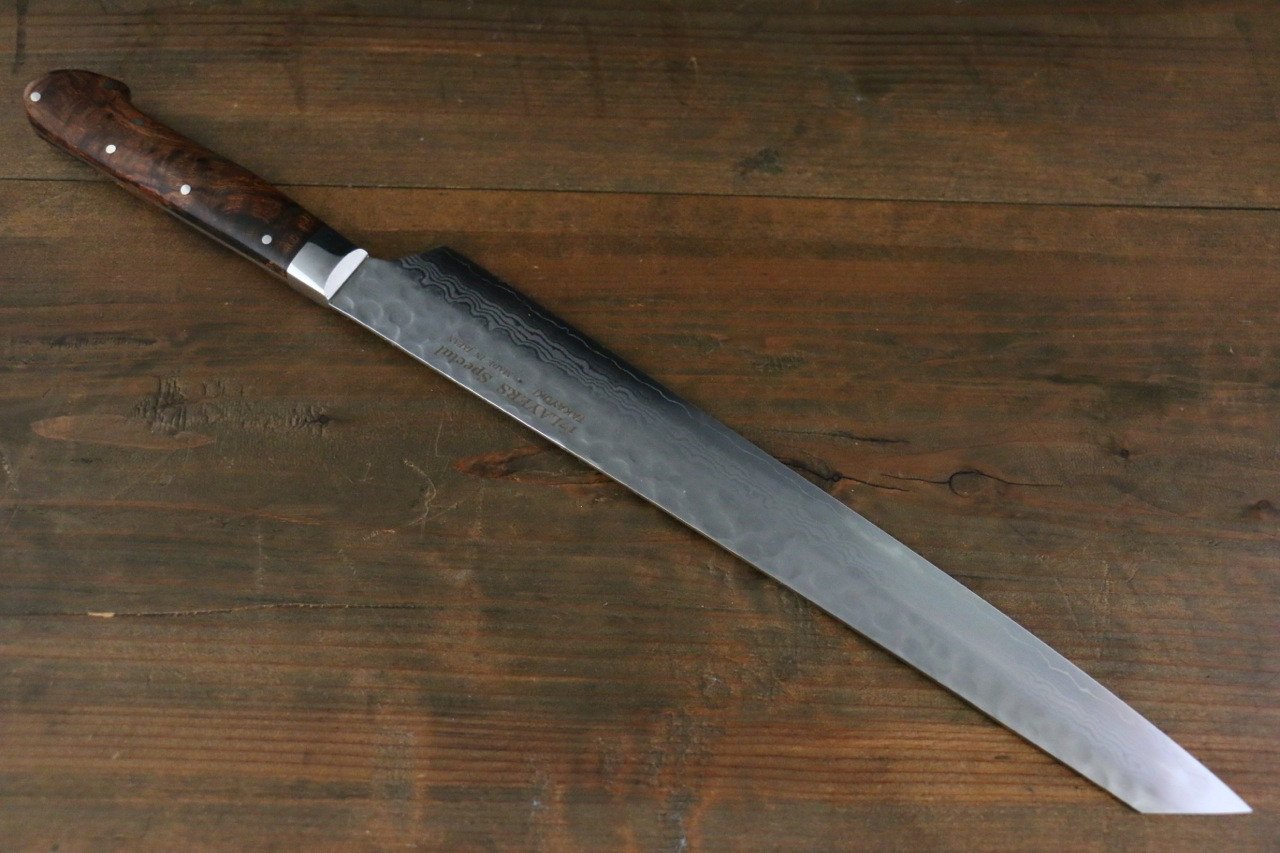 堺 孝行 V金10号 17層ダマスカス 切付柳刃包丁 300mm デザートアイアンウッド(杉原モデル)柄 - 清助刃物