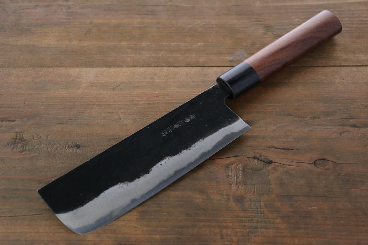岩井 貴行 青ニ鋼 黒打 菜切包丁 165mm 紫檀柄 - 清助刃物
