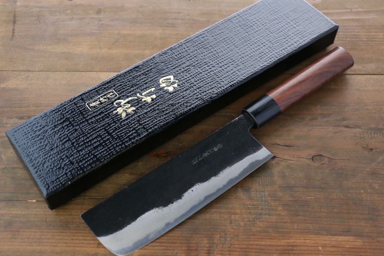 岩井 貴行 青ニ鋼 黒打 菜切包丁 165mm 紫檀柄 - 清助刃物