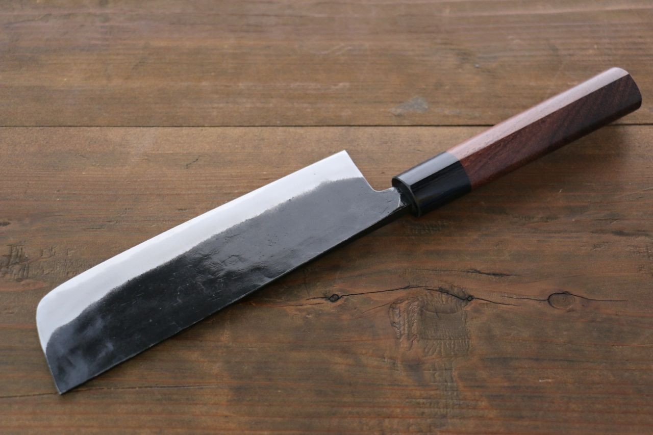 岩井 貴行 青ニ鋼 黒打 菜切包丁 165mm 紫檀柄 - 清助刃物