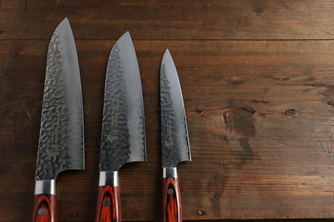 堺 孝行 33層 ダマスカス 牛刀包丁 210mm, 三徳包丁 & ペティナイフ 150mm セット - 清助刃物