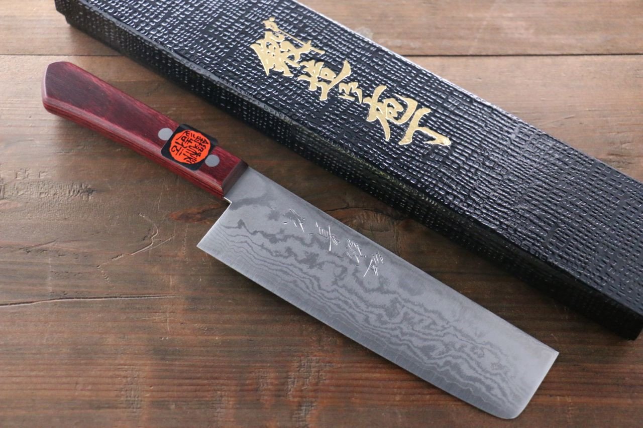 田中 誠貴 VG10 17層 ダマスカス 菜切包丁 160mm 赤合板柄 - 清助刃物