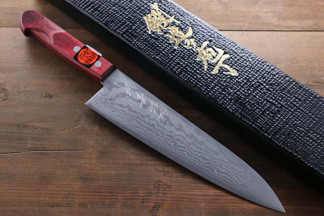 田中 誠貴 VG10 17層 ダマスカス 牛刀包丁 180mm 赤合板柄 - 清助刃物