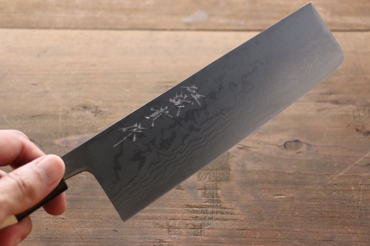 田中 誠貴 青ニ鋼 17層ダマスカスダマスカス 菜切包丁 180mm 朴柄 - 清助刃物