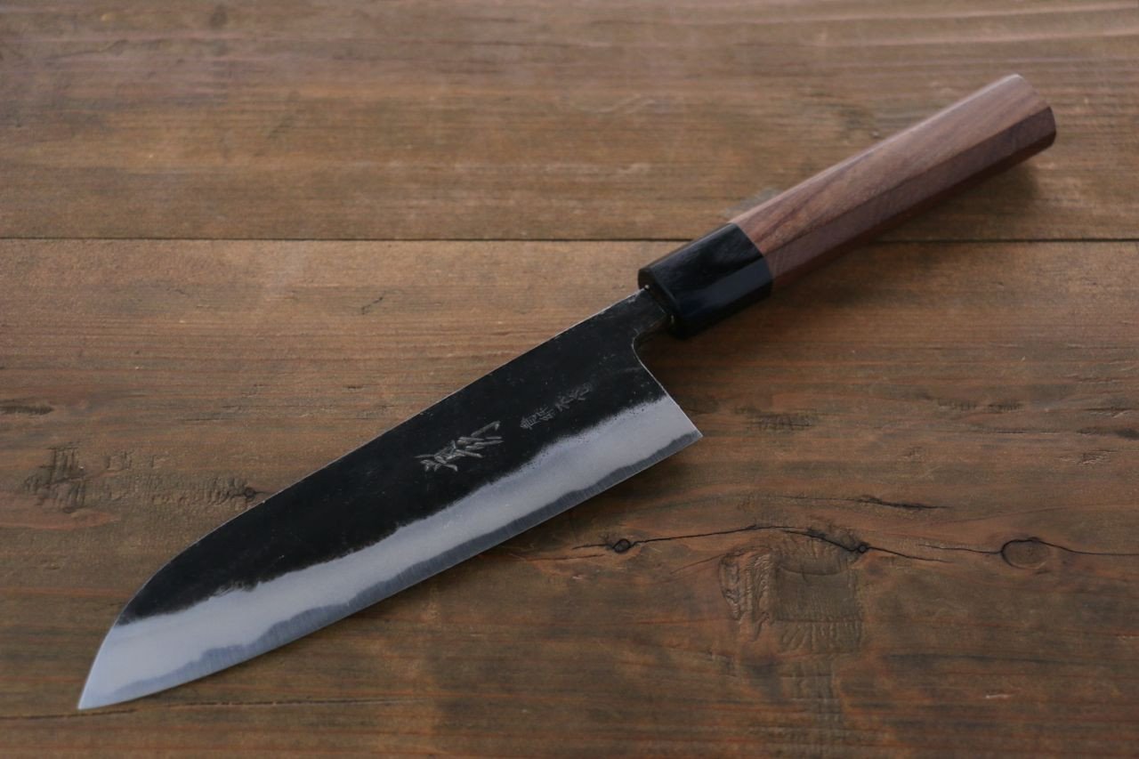 岩井 貴行 青スーパー鋼 黒打 三徳包丁 165mm 紫檀柄 - 清助刃物