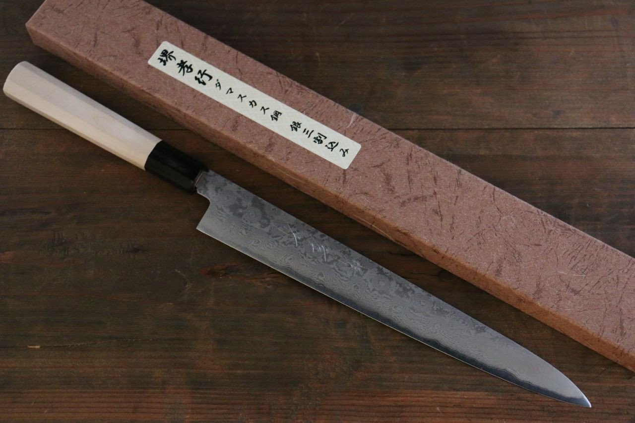 堺 孝行 銀三鋼 ダマスカス 筋引包丁 240mm - 清助刃物