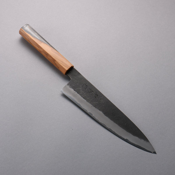 庖斬巴 白ニ鋼 黒仕上げ 牛刀包丁 210mm オリーブと黒樹脂柄 – 清助