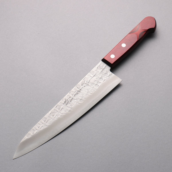 山本 直 銀三鋼 梨地 鎚目(角) 牛刀包丁 210mm 赤合板柄 – 清助刃物 Japan