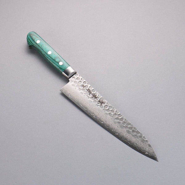V金10号67層ダマスカス牛刀210mm オリーブウッド柄 堺 孝行 V金10号 17層ダマスカス 牛刀包丁 210mm 緑合板柄